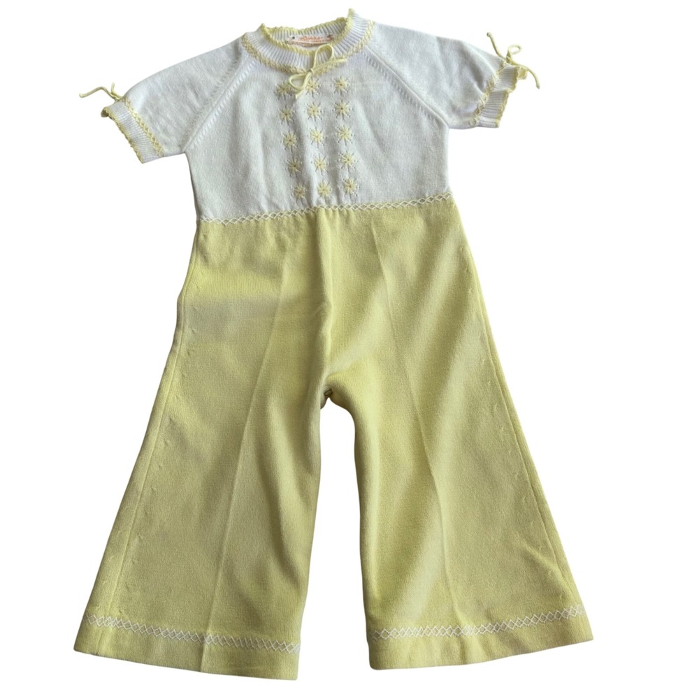 Renzo Vintage Cottagecore Unisex Romper Made in Italy Yellow Embroidered Size S‎